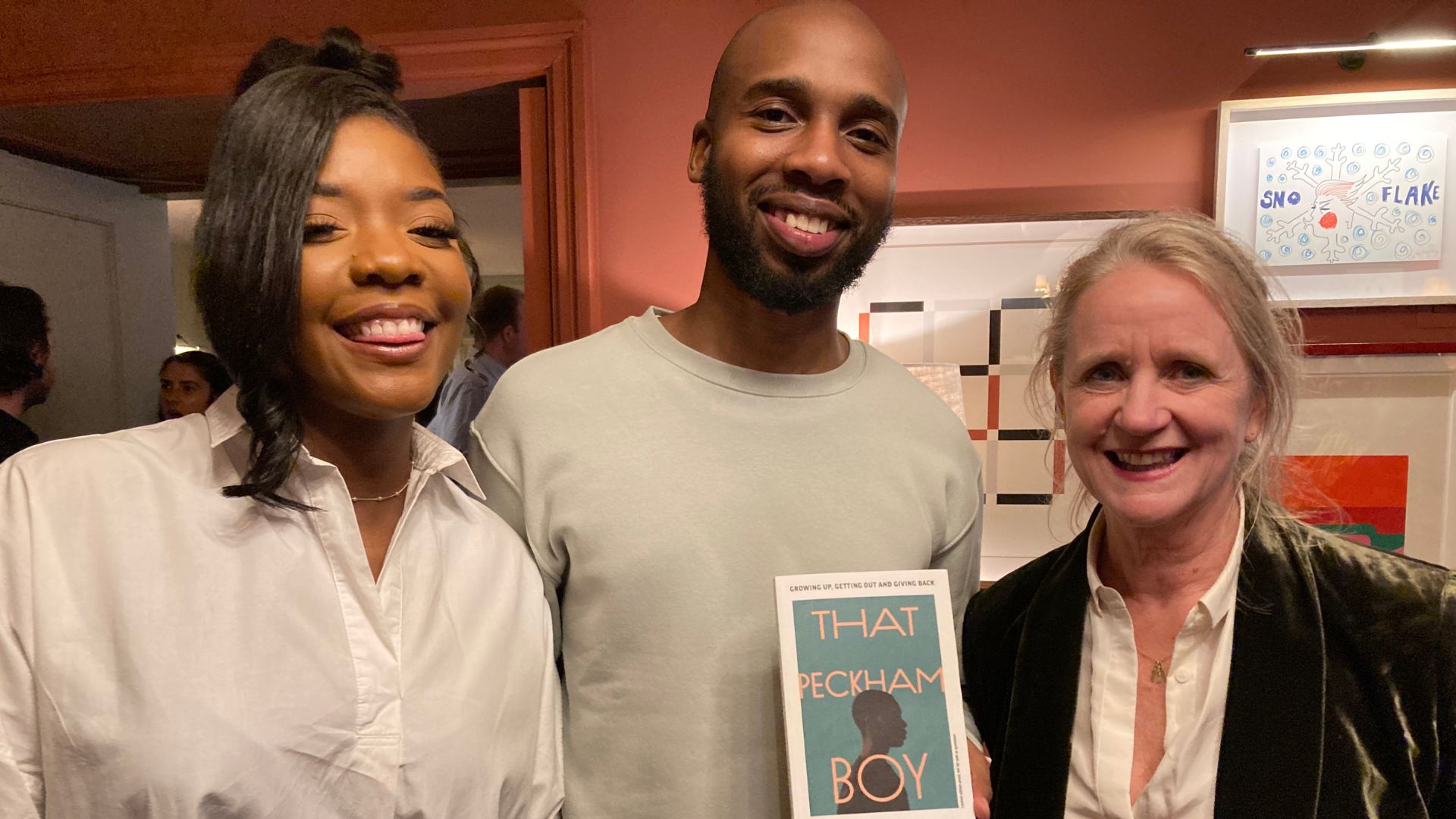 Kenny Imafidon (centre) author of That Peckham Boy, with his wife Chan (left) and his publisher Susanna Wadeson (right)