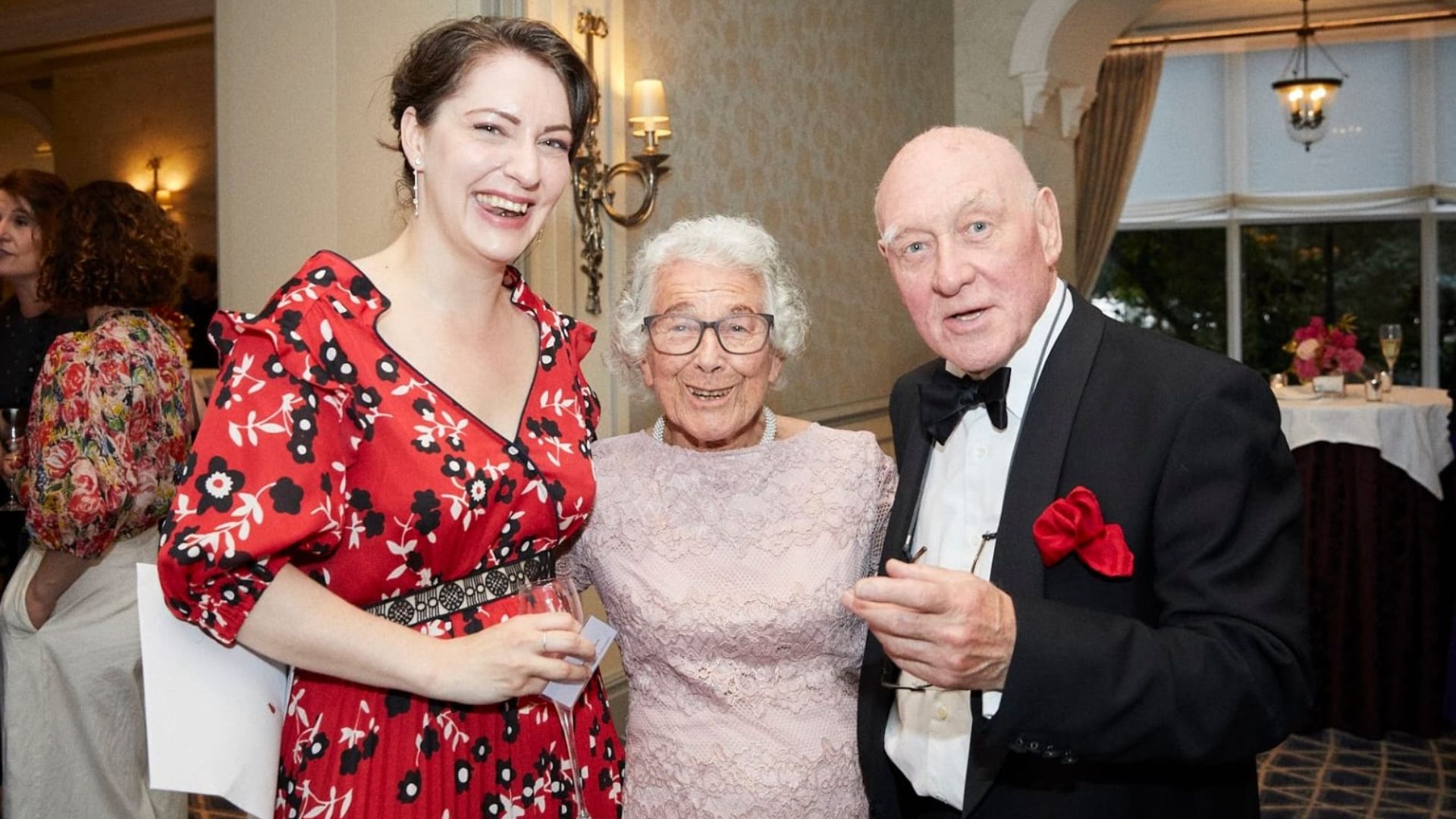Lydia Barram with Judith Kerr and Ian Craig at Kerr's 95th party