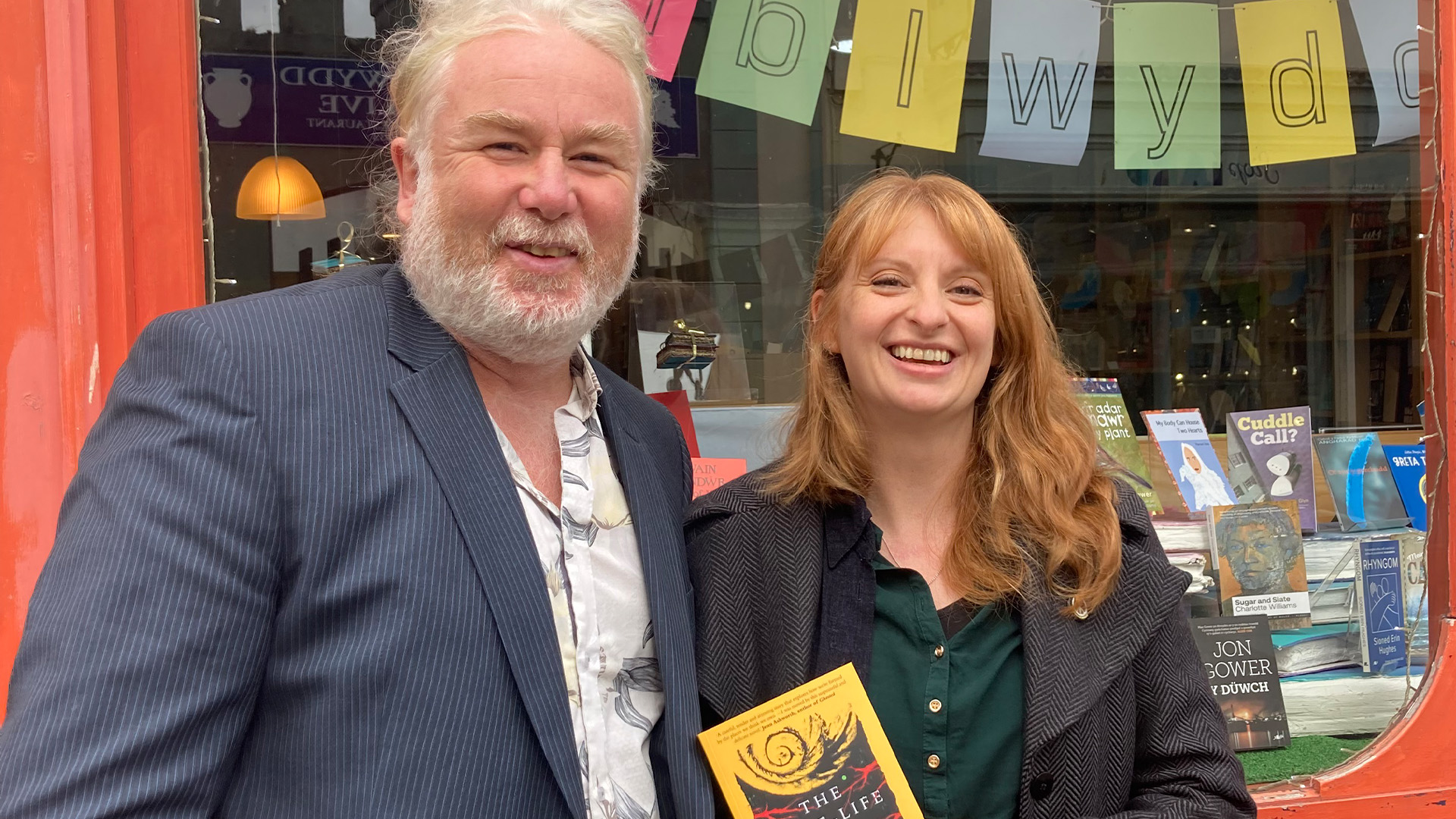 Richard Lewis Davies of Parthian Press with author Philippa Holloway