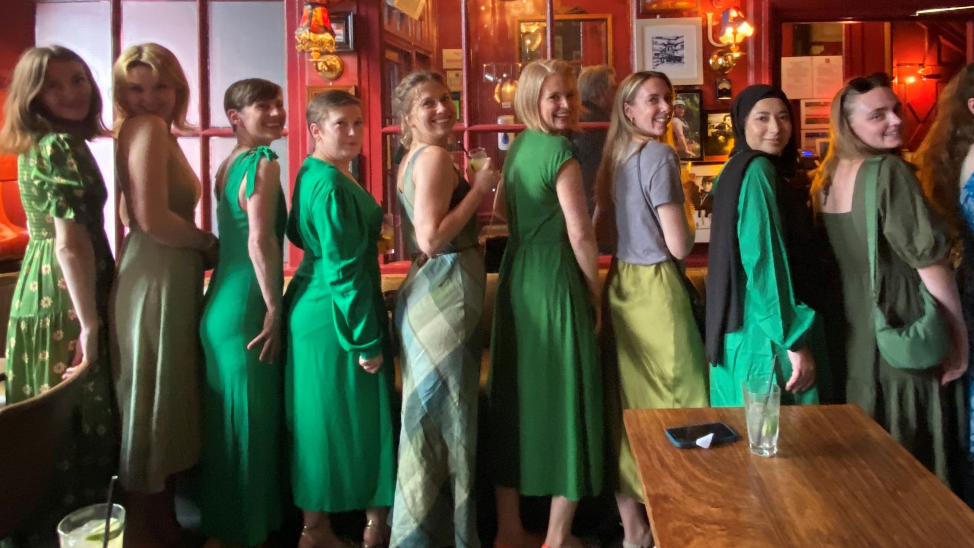 Guests at the party were encouraged to dress in green to honour the signature colour used on the famous Virago spines