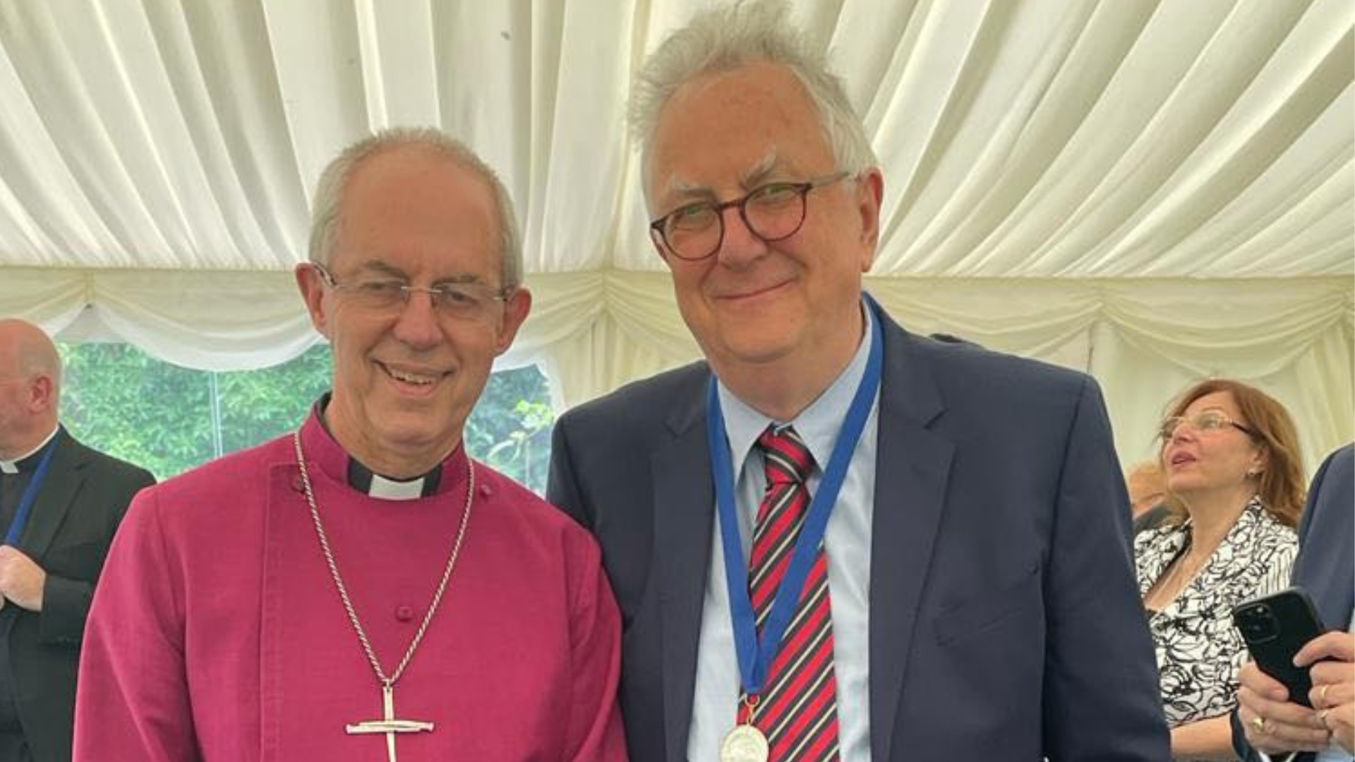 Archbishop of Canterbury Justin Welby with Robin Baird-Smith, publisher at Bloomsbury Continuum