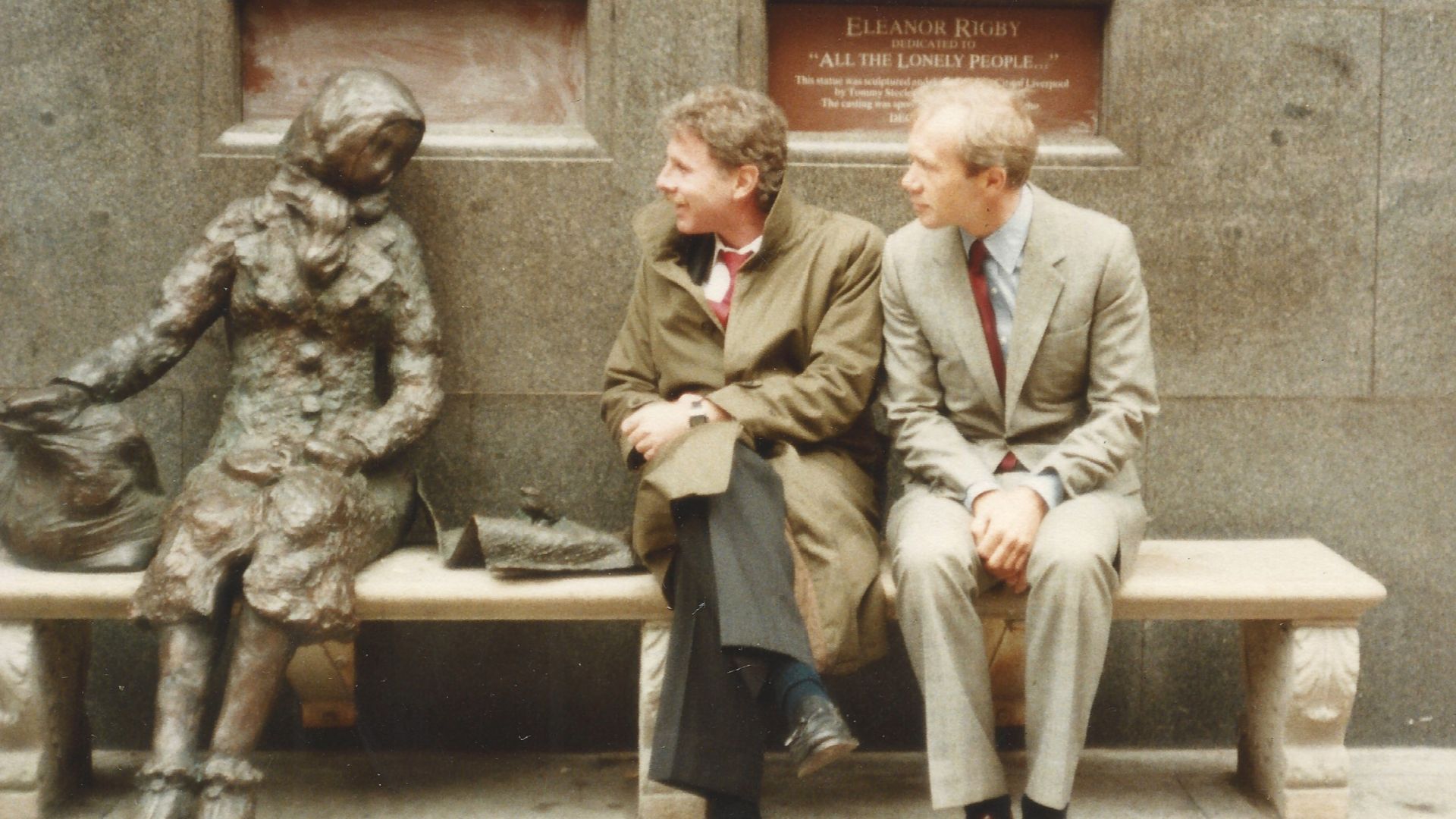 Peter Brown and Steven Gaines at Tommy Steele’s Eleanor Rigby Statue in Liverpool © Joseph Olsha