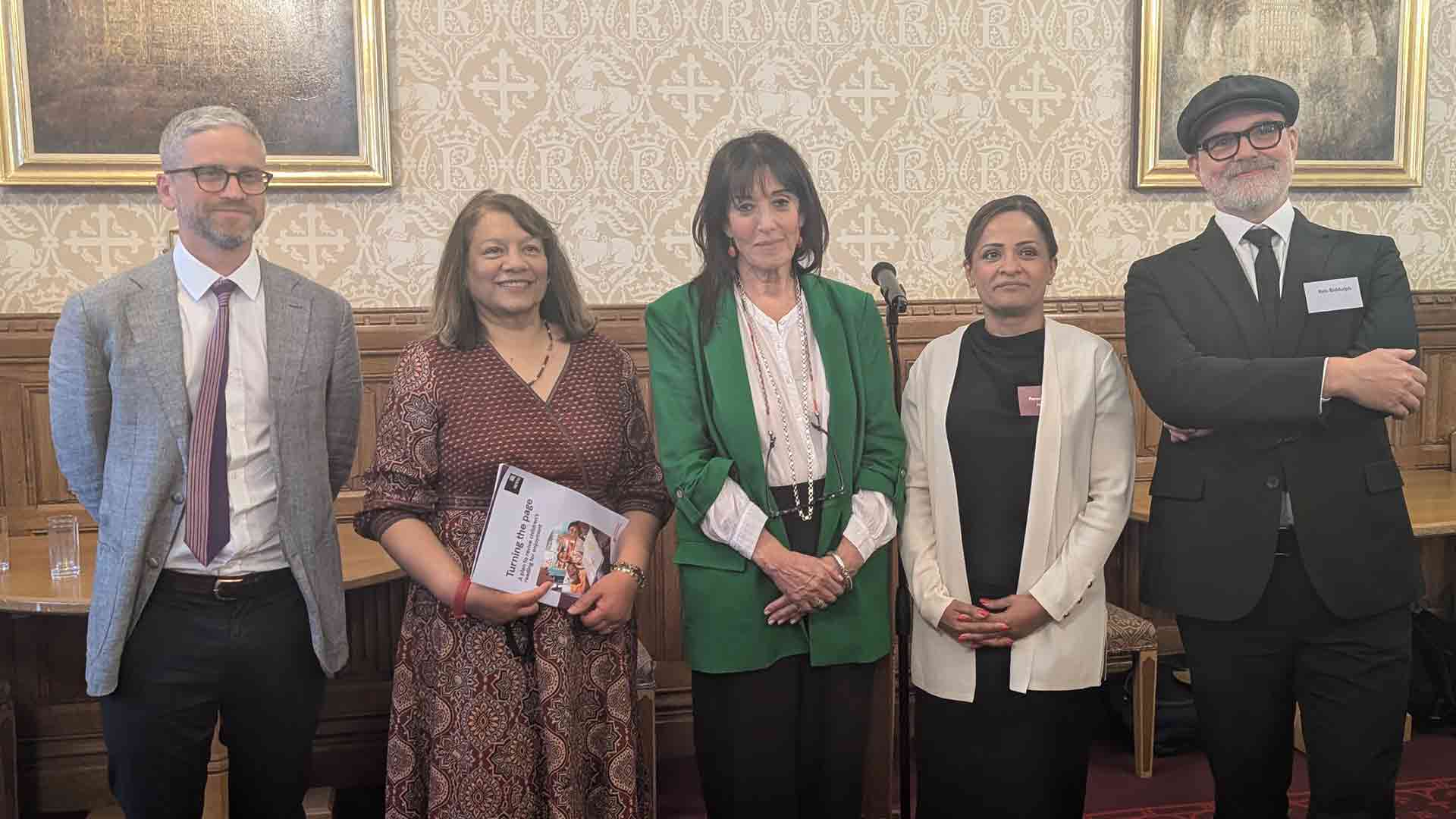 Left to right: Dan Conway, Valerie Vaz MP, Baroness Rebuck, Perminder Mann and Rob Biddulph