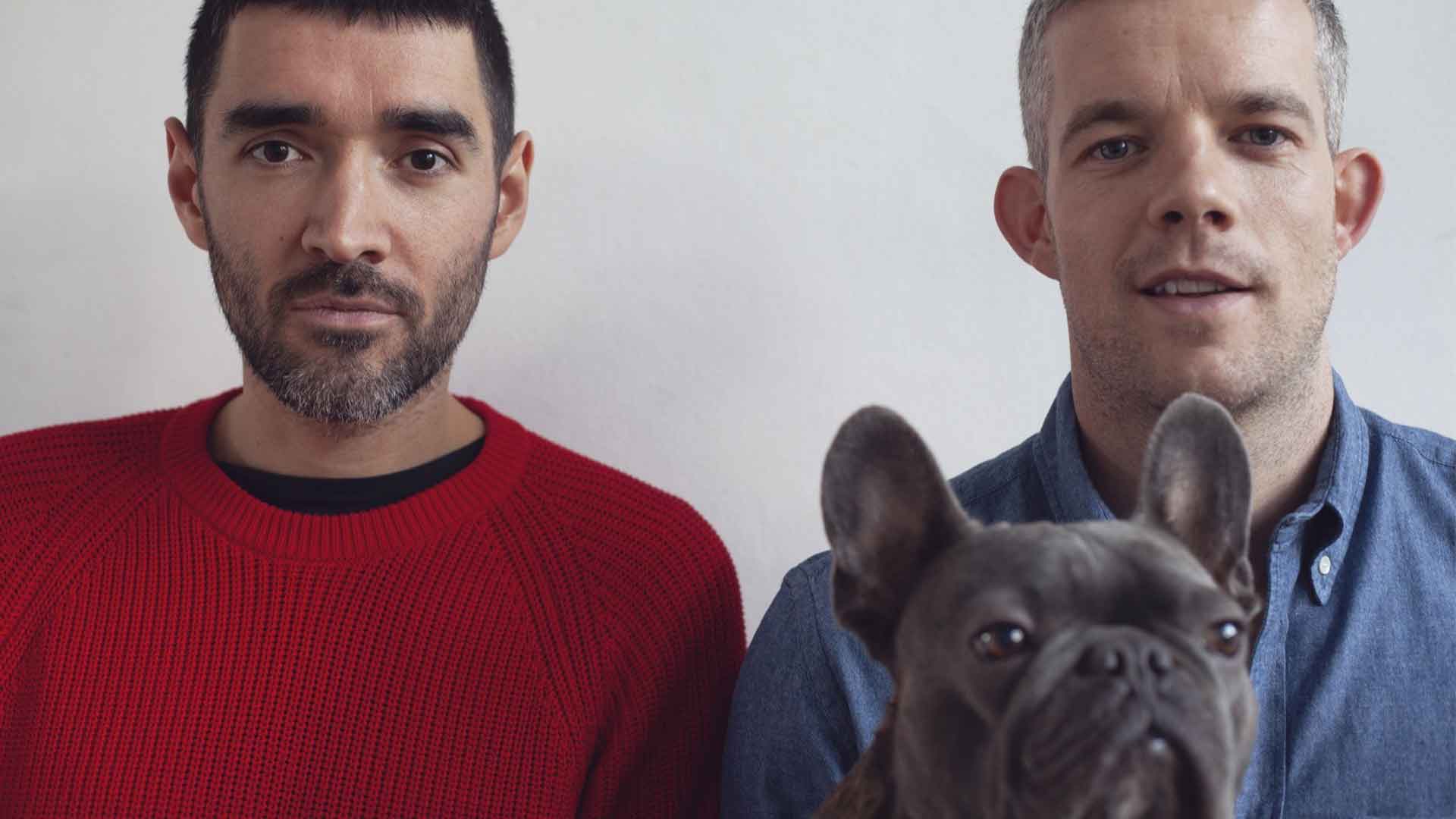 Robert Diament and Russell Tovey, with Rocky the French bulldog Robert Diament and Russell Tovey, with Rocky the French bulldog