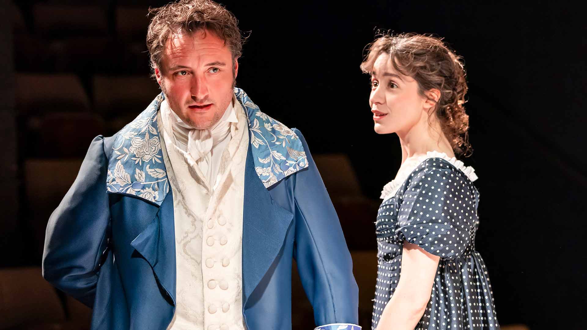 James Bye and Jamie-Rose Duke in Death Comes to Pemberley at Theatre Royal, Windsor &copy; Pamela Raith