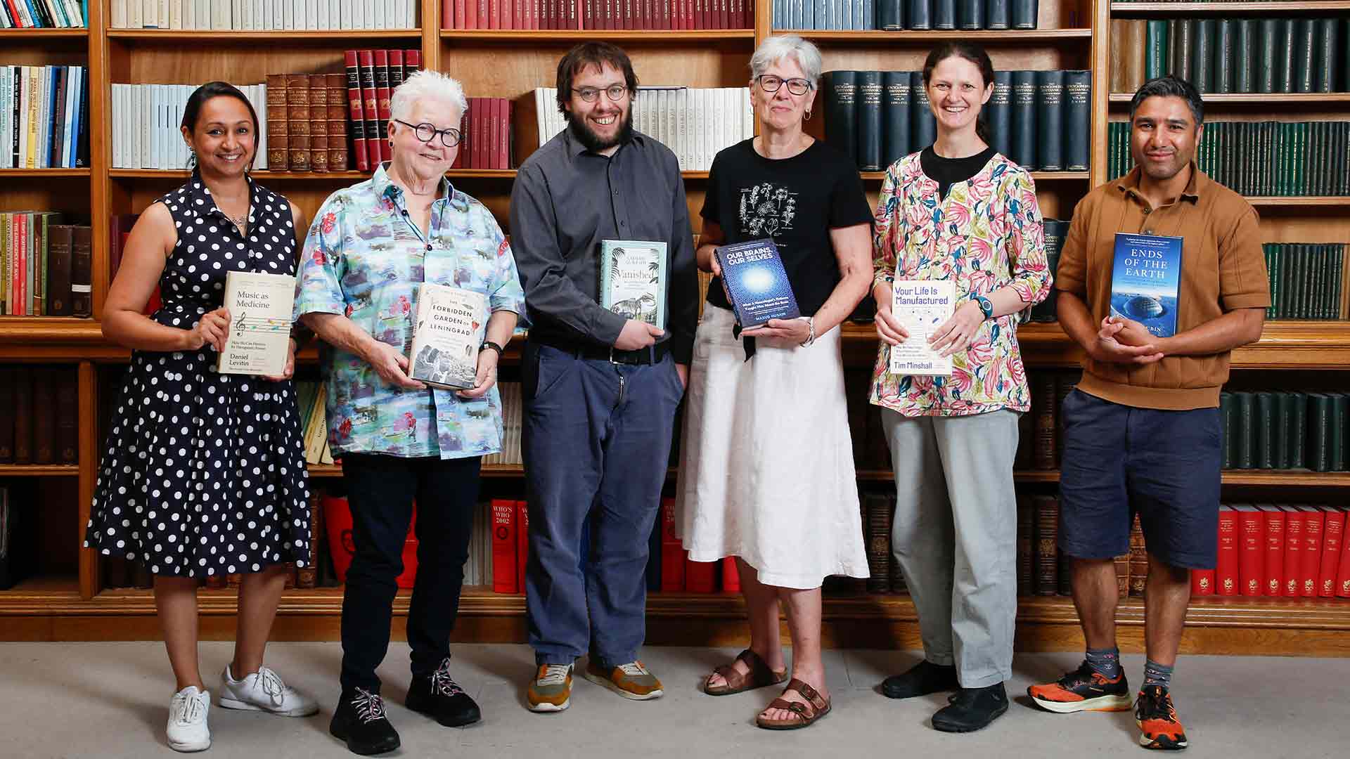 Judges of the 2025 Royal Society Trivedi Science Book Prize with the shortlisted books