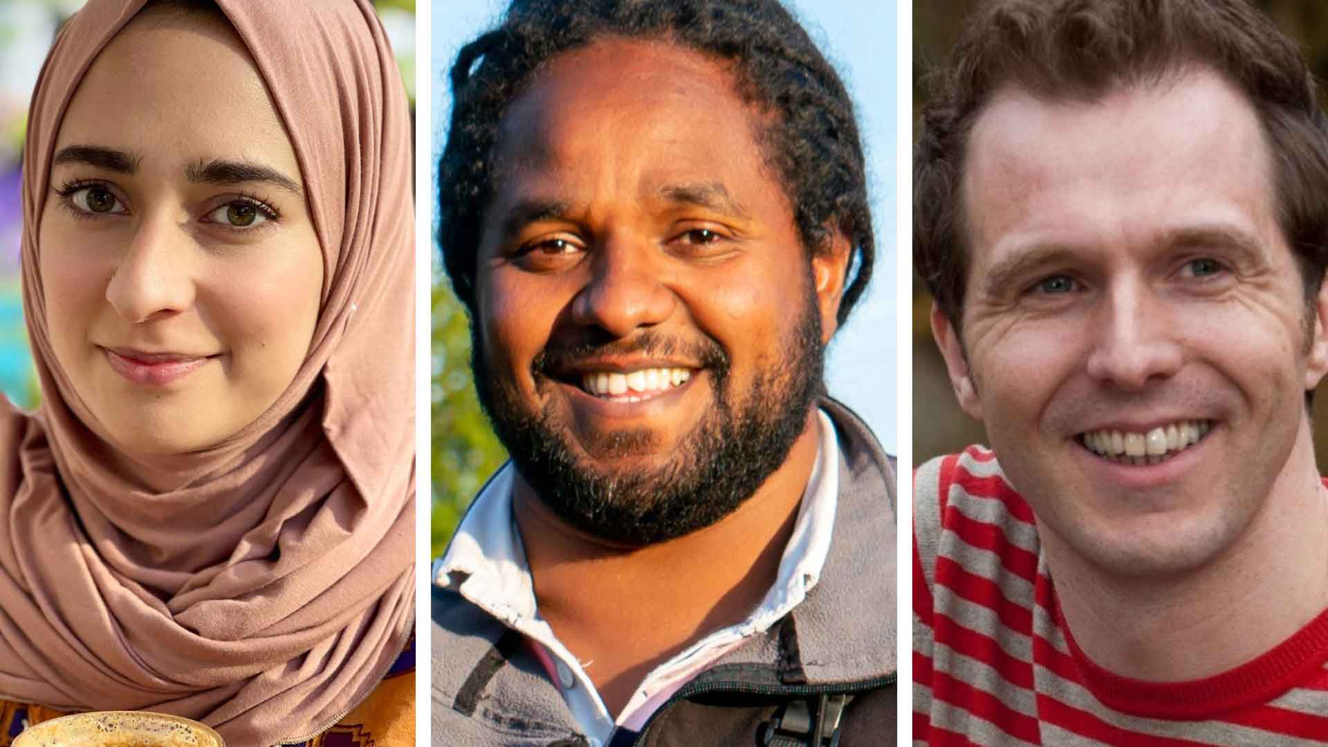 L-R: Hiba Noor Khan, Hamza Yassin and Christopher Edge L-R: Hiba Noor Khan, Hamza Yassin and Christopher Edge