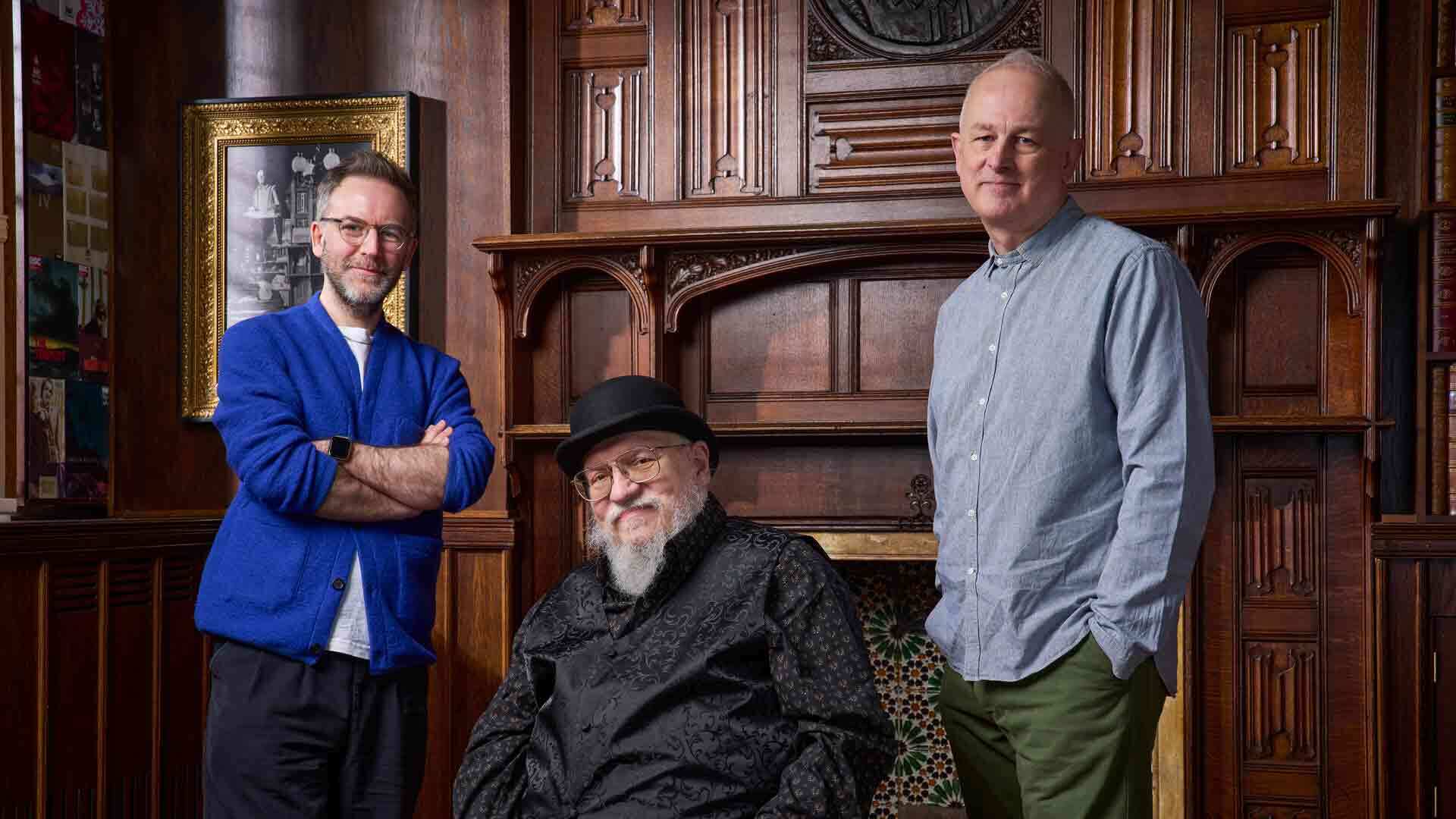 L-R: Duncan Macmillan, George RR Martin and Dominic Cooke