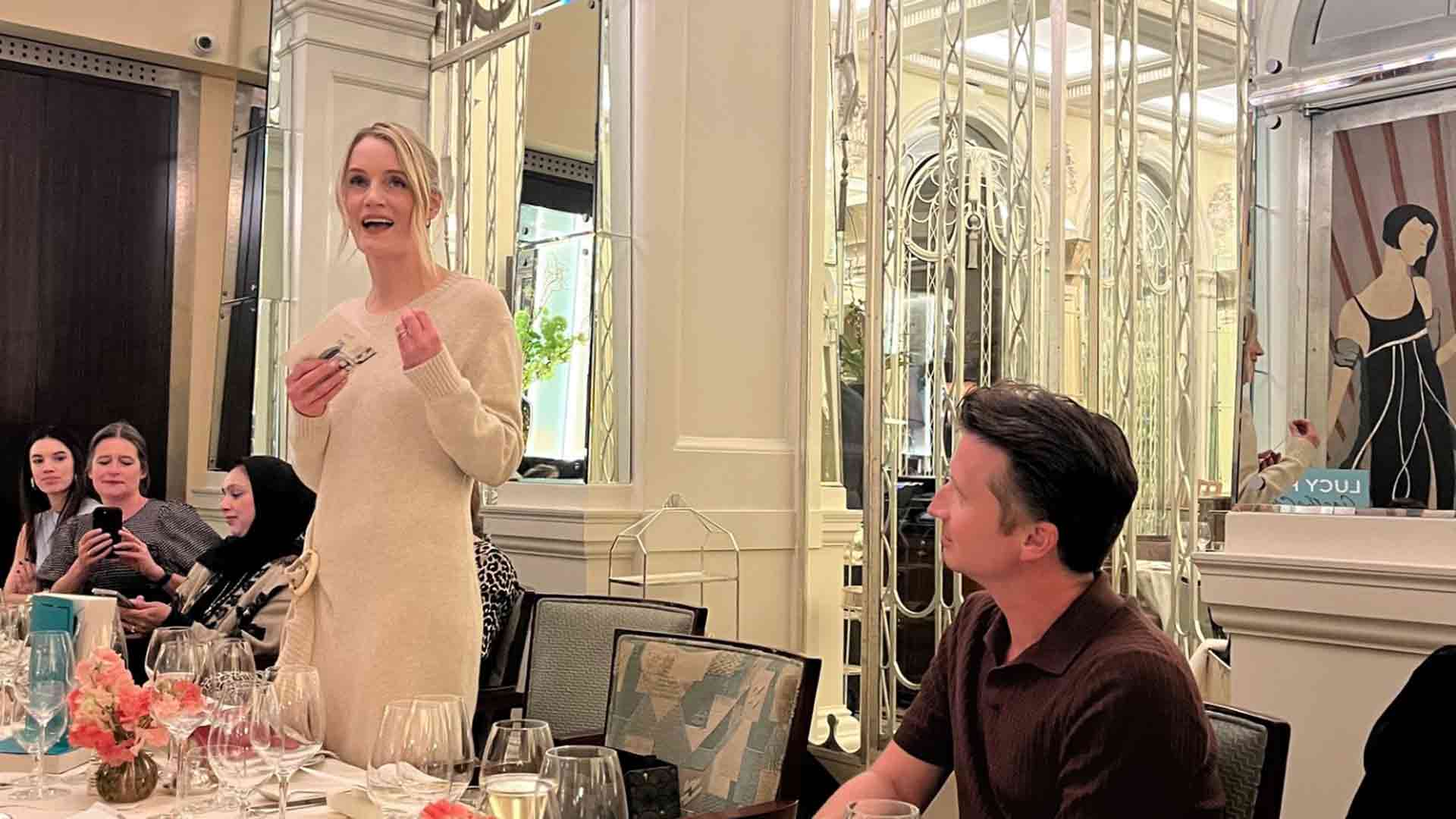 Lucy Foley at Claridge&rsquo;s for a reception for her upcoming Miss Marple novel, Murder at the Grand Alpine Hotel