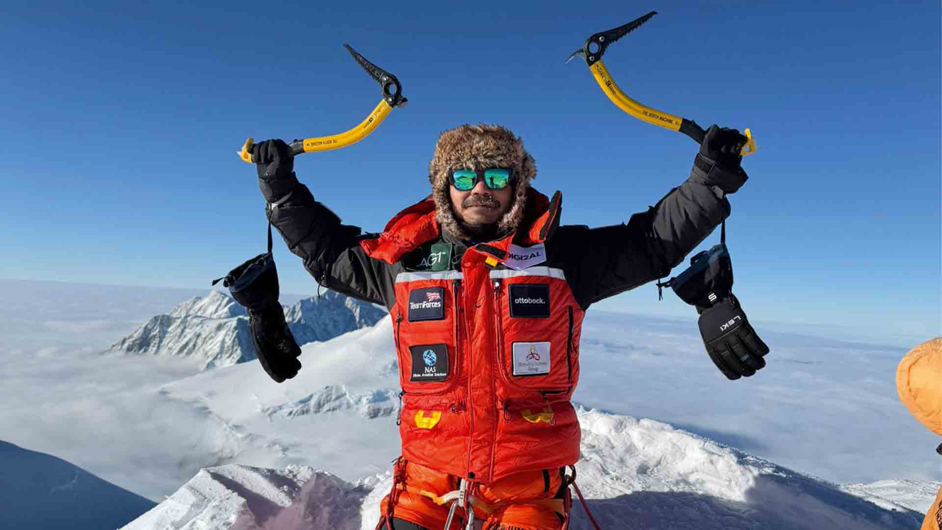 Hari Budha Maga at the summit of Mt Vinson, Antarctica &copy; Abiral Rai 