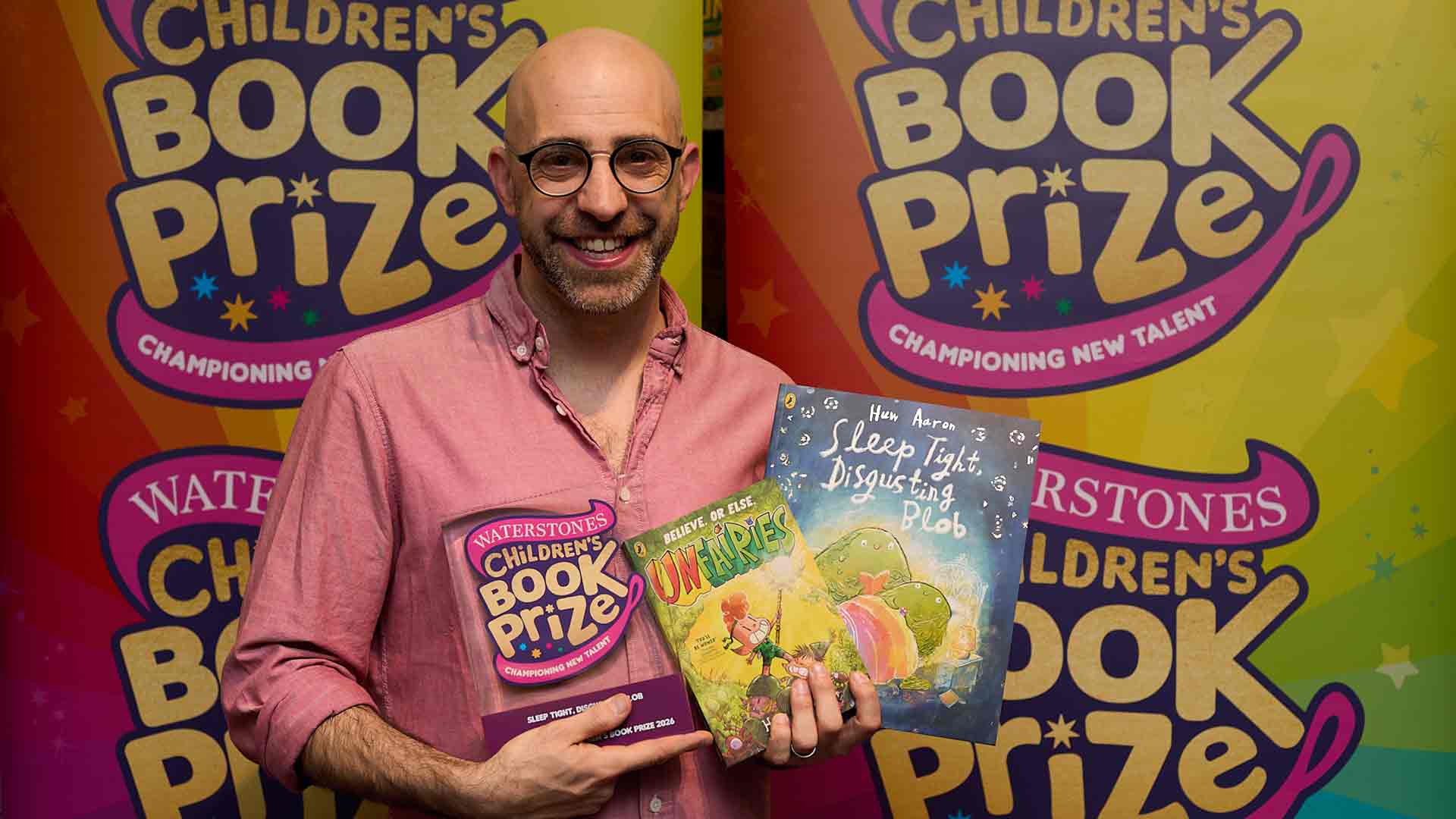 Huw Aaron, winner of the Waterstones Children's Book Prize 2026