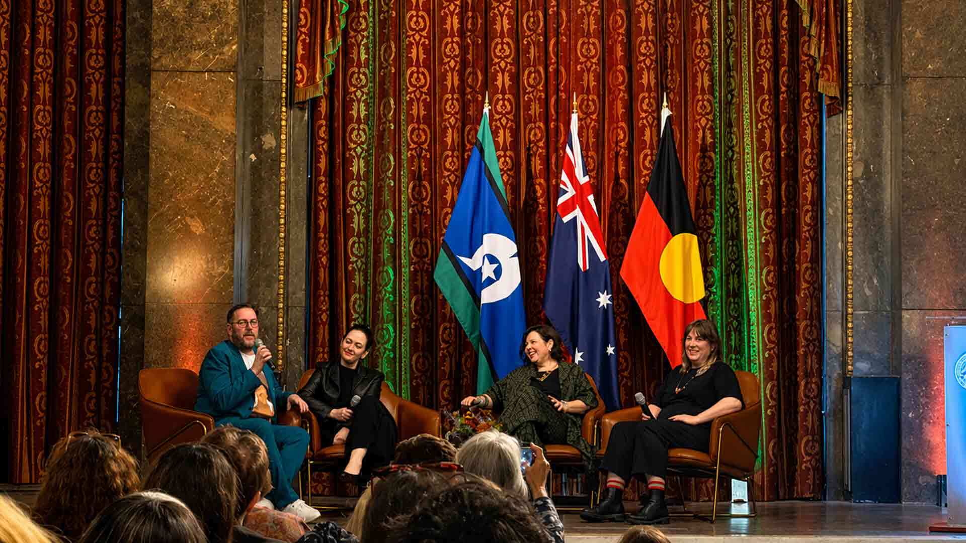 OzLit announcement at Australia House. L-R: Simon Savidge, Emily Maguire, Kate Mildenhall and Evie Wyld OzLit announcement at Australia House. L-R: Simon Savidge, Emily Maguire, Kate Mildenhall and Evie Wyld